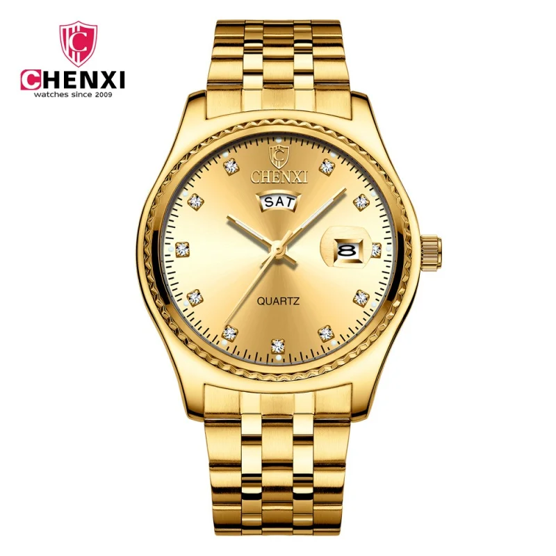 CHENXI Top Brand Men's Golden Wristwatches Business Quartz Watch Women Fashion Luxury Stainless Steel Waterproof Clock