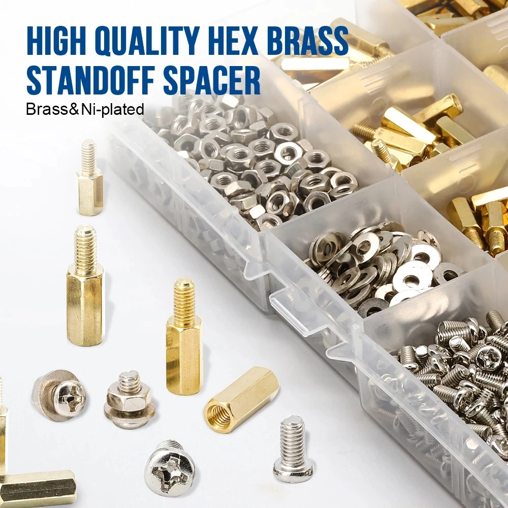 910Pcs/set M3 Male Female Hex Brass Standoff Spacer Assorted Kit Screw Nut and Washer pcb motherboard standoff Assortment Kit