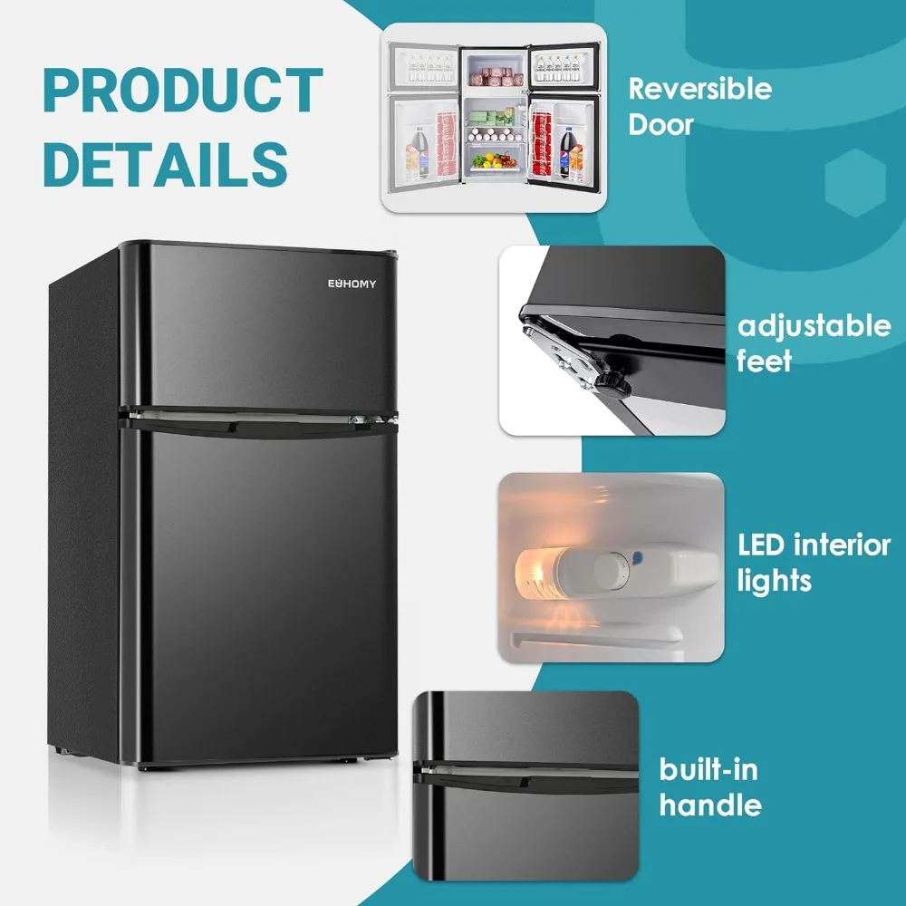 Mini Fridge with Freezer, 3.2 Cu.Ft Compact Refrigerator with freezer, 2 Door Mini Fridge with freezer, Upright for Dorm 6