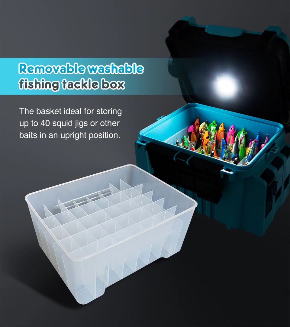 Description Picture 2 of item40 Grids Plastic Fishing Tackle Box Webfoot Octopus Egi Storage Organizer Lined Box Squid Jig Container Hard Lure Sea Tool Case