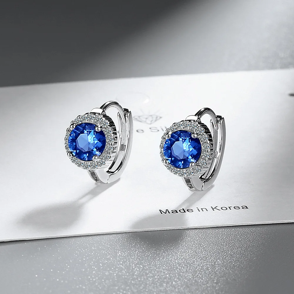 NKlaus coppia di orecchini a perno fiore in argento 925 rodiato con zirconi blu 5,5mm orecchini da ragazza 14854