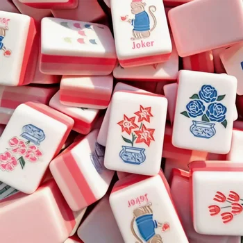 Four-Layer Acrylic Light Pink American Mahjong Tiles Vintage Themed 160pcs Tiles Mahjong Set Portable Travel Game for Party Gift 1