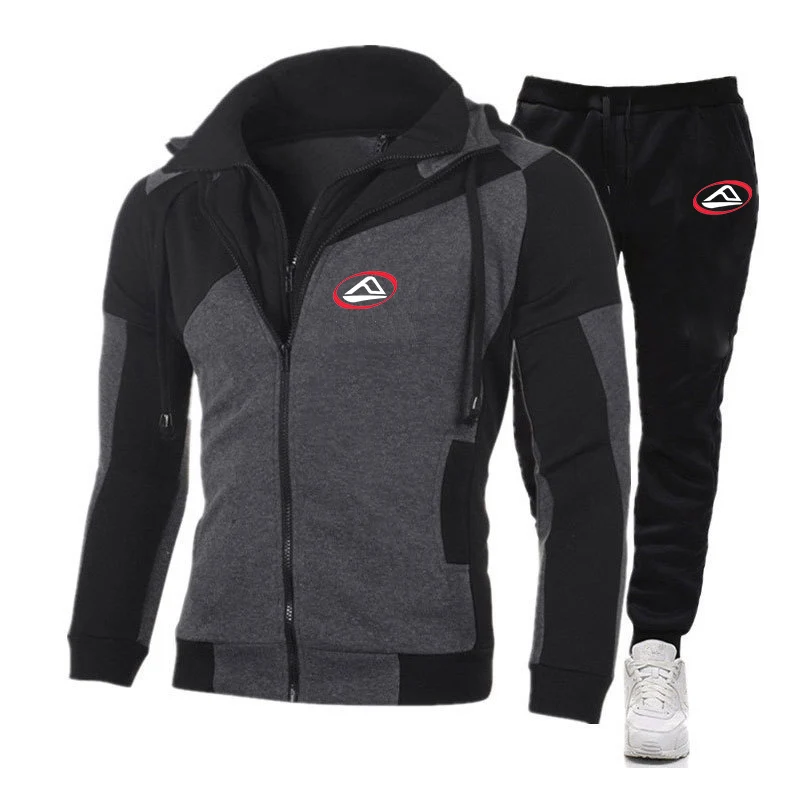 Reef 2023 Men New Autumn High Quality Diagonal Zipper Hoodie Popular Color Matching Tops+Casual Pants Two-Pieces Suit