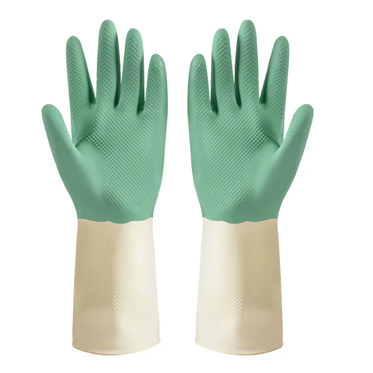 Two-color Dishwashing Gloves Women's Household Kitchen Dishes Durable Cleaning Household Rubber Latex Laundry Waterproof Gloves