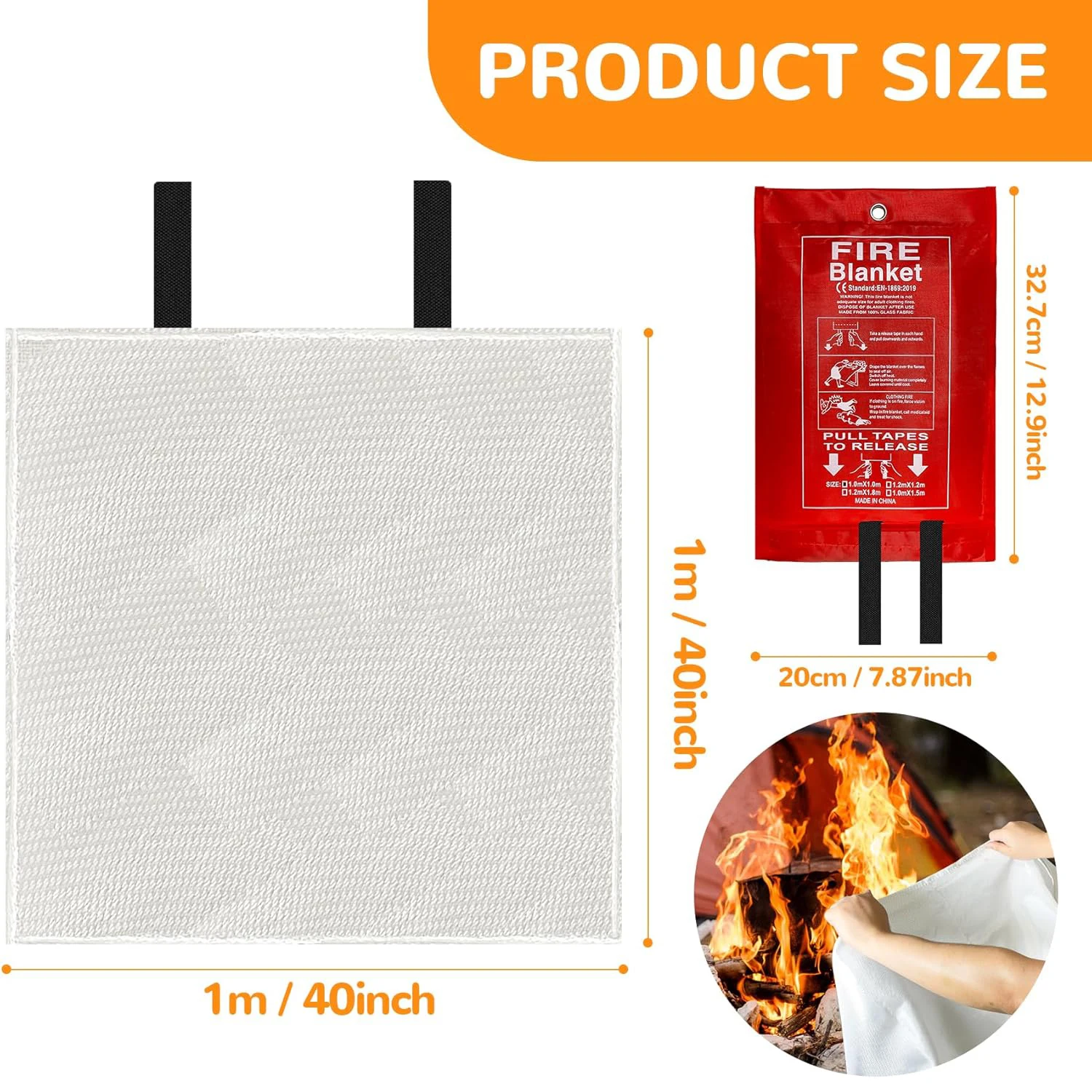 40”x 40” Emergency Fire Blanket - Flame Suppression Fiberglass Blankets for Home, Survival Safety - Fire Extinguisher Alternativ 2