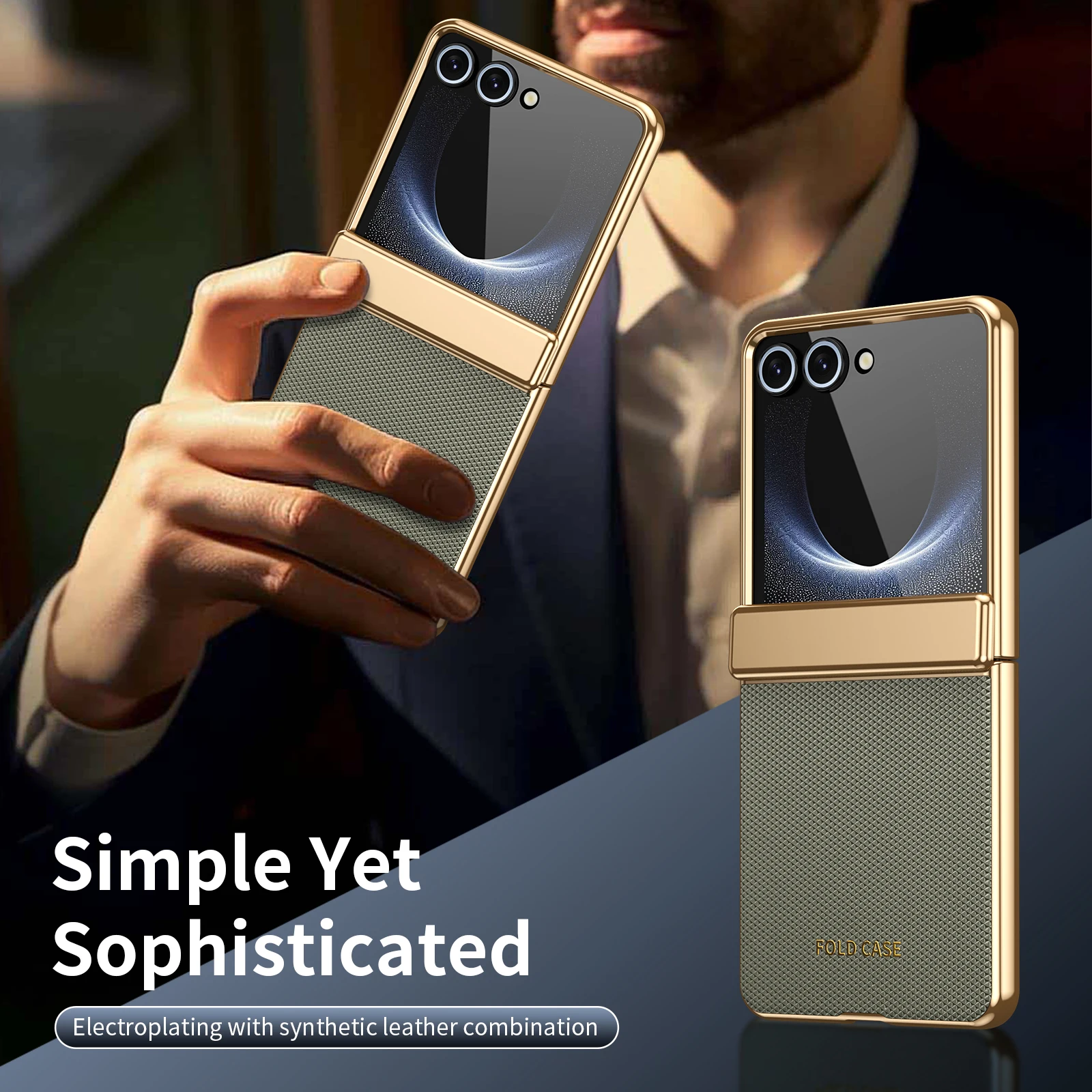 Luxurious PU Leather Hinge Protective Phone Case with Tempered Screen Film Cover