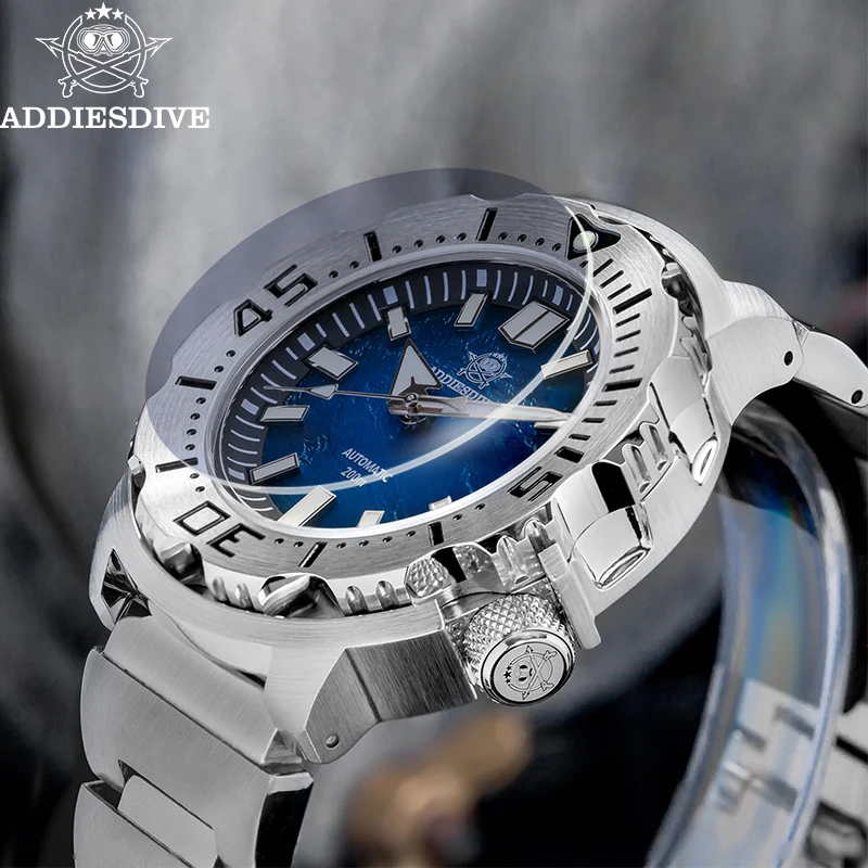 ADDIESDIVE New Men Diver Watch AD2047 Synthetic Sapphire 20Bar Waterproof Relojes Para Hombre Crystal Automatic Mechanical Watch