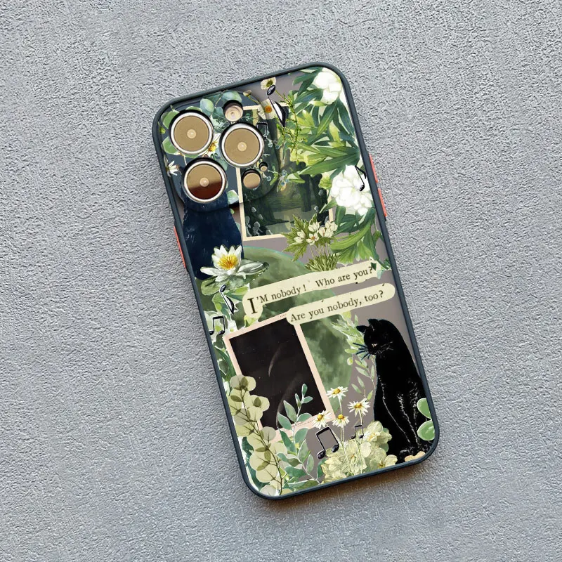 Vintage Black Cat and White Kitten Illustration Phone Case - Cute Cartoon Design