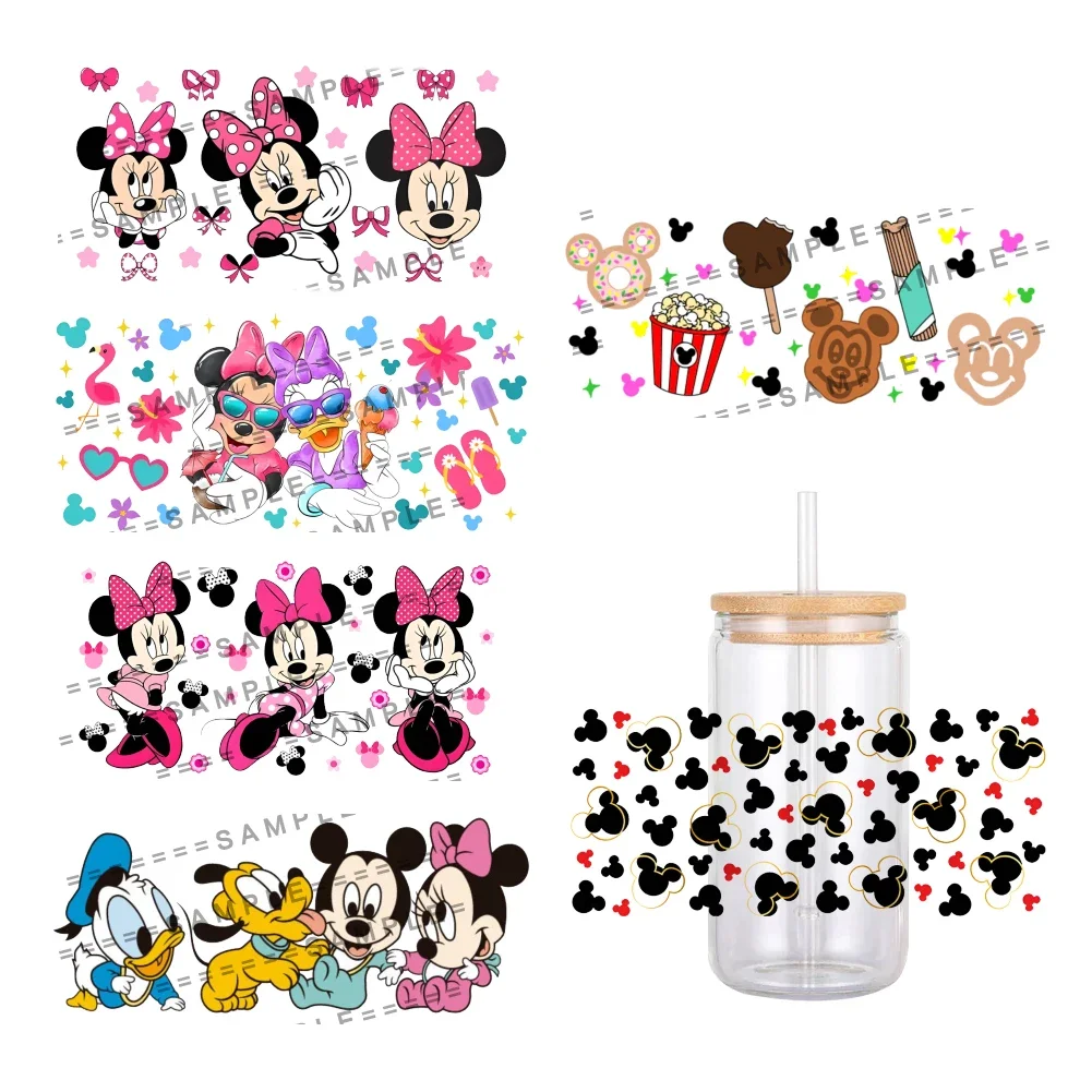Cartoon Stickers Disney UV DTF Transfer Mickey Minnie Mouse Pattern Waterproof For 16oz Glass Cup Wrap