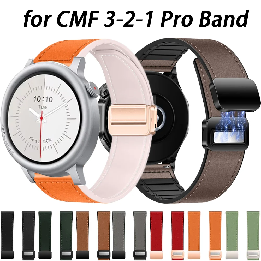 Dual-Tone Silicone and Leather Magnetic Band Strap, 20mm/22mm
