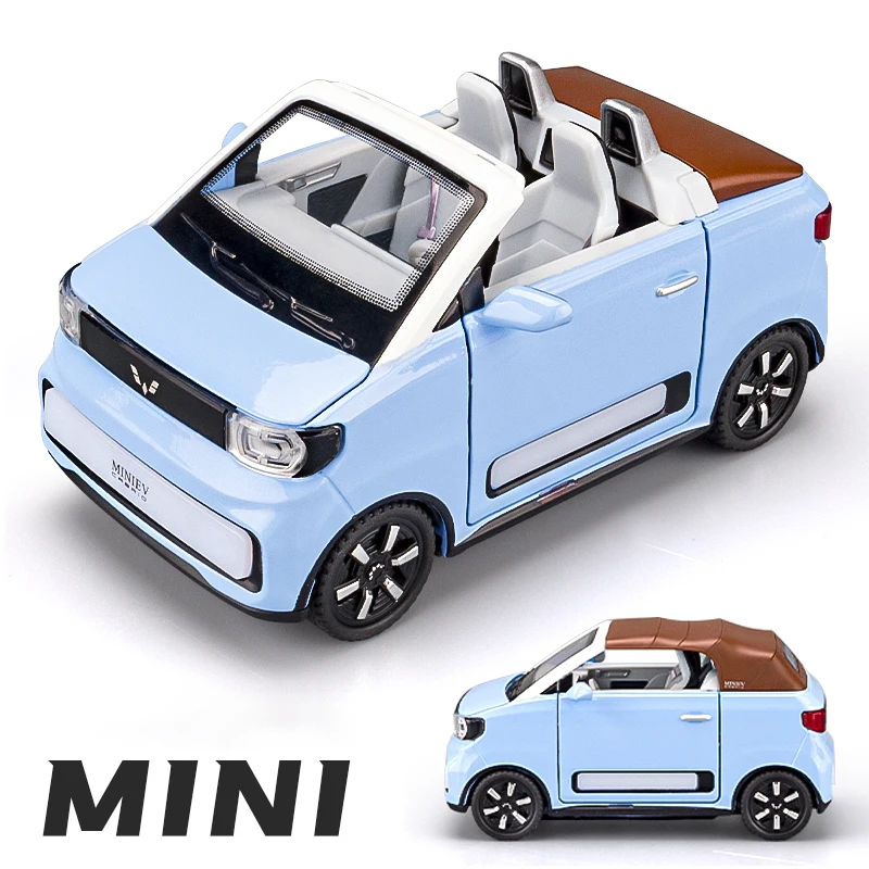 

1:24 WuLing MINI EV Convertible Alloy Car Diecasts & Toy Vehicles Car Model Sound and light Pull back Car Toys For Kids Gifts