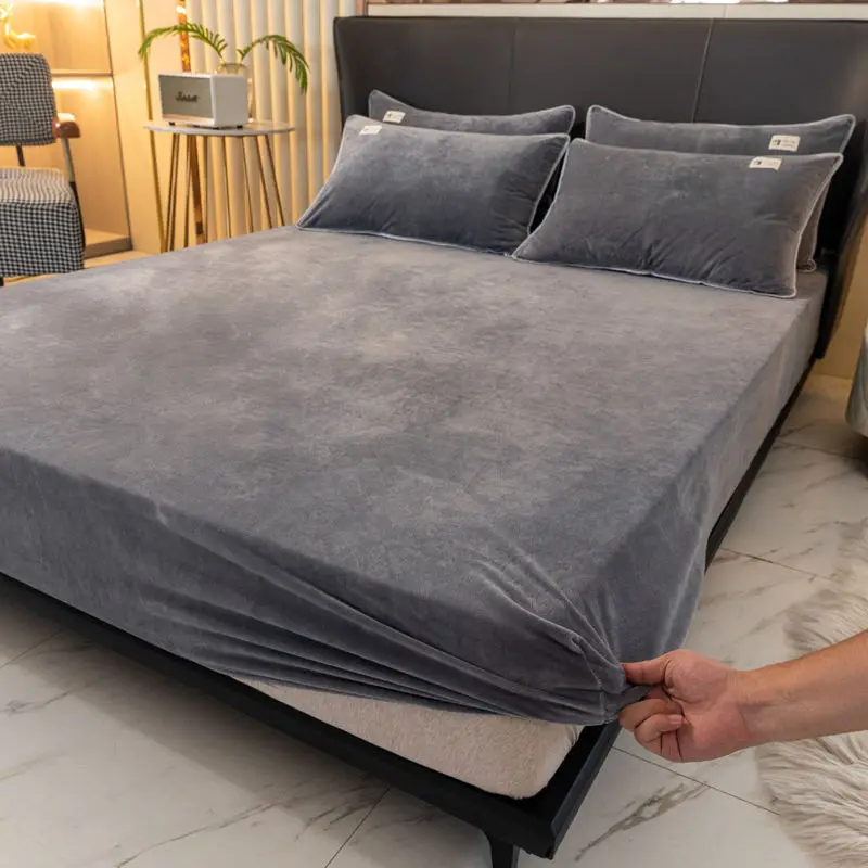 

Soft Warm Plush Fitted Sheet With Elastic Band Non Slip Adjustable Mattress Cover Various Sizes Of Mattress Protective Covers