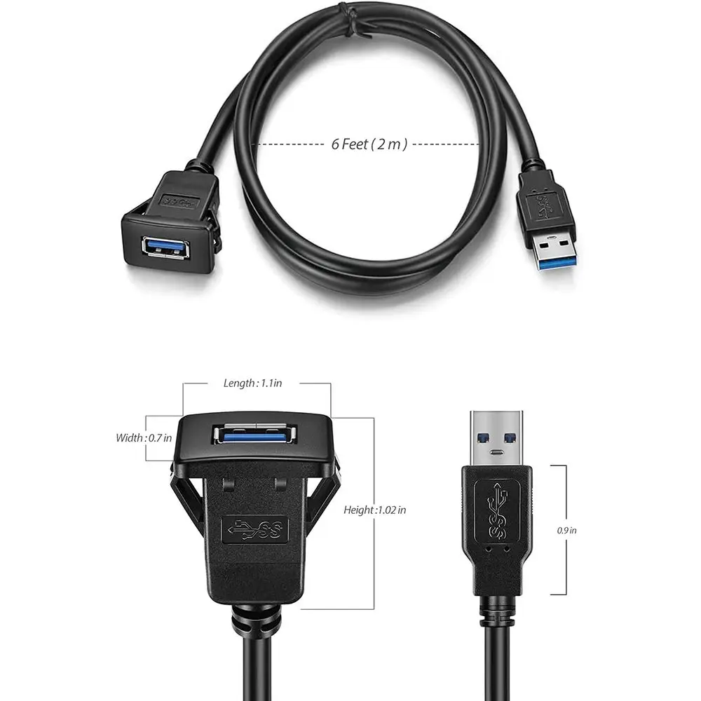 오토바이 트럭 버클 방수 USB 3.0, 자동차 대시 보드 패널 플러시 마운트 익스텐션 케이블