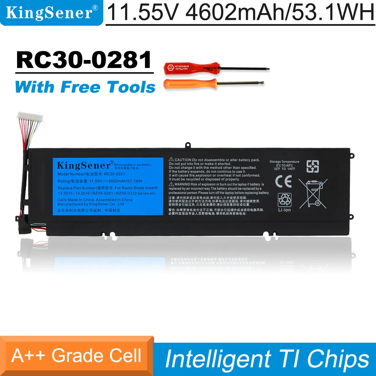 Kingsener-bateria do Portátil para Razer Blade Stealth Rz0903101j52 Rz09-03102e52 4602mah 13i78565u Rc30-0281
