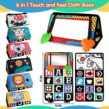 Crinkle Cloth Book Visual Stimulation Newborn Toys 0-3 Months Brain Development Tummy Time Mirror Toy for Infants Sensory Babies 2