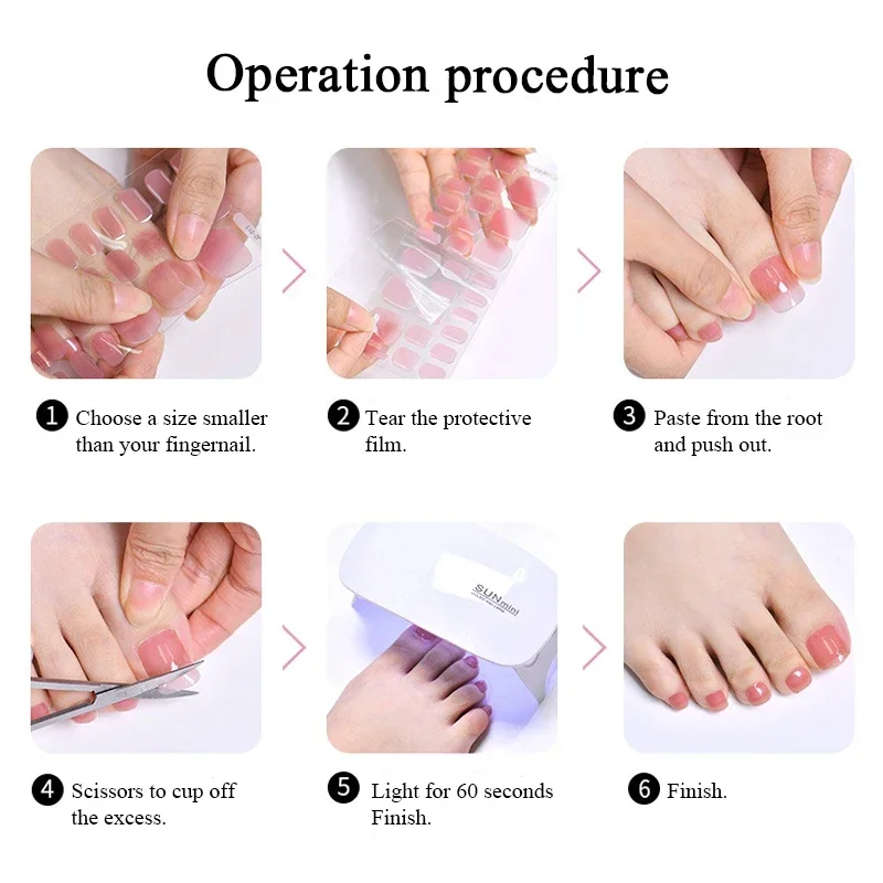 Toe Semi Cured Gel Nail Sticker UV LED Lamp Foot Patch Nail Art Full Cover Adhesive Foil Decals Manicure 28 Strips