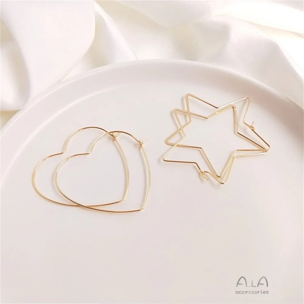 

Earrings 14K Gold Wrapped Peach Heart-shaped Five Pointed Star Big Earrings Ins Minimalist DIY Handmade Earrings E022