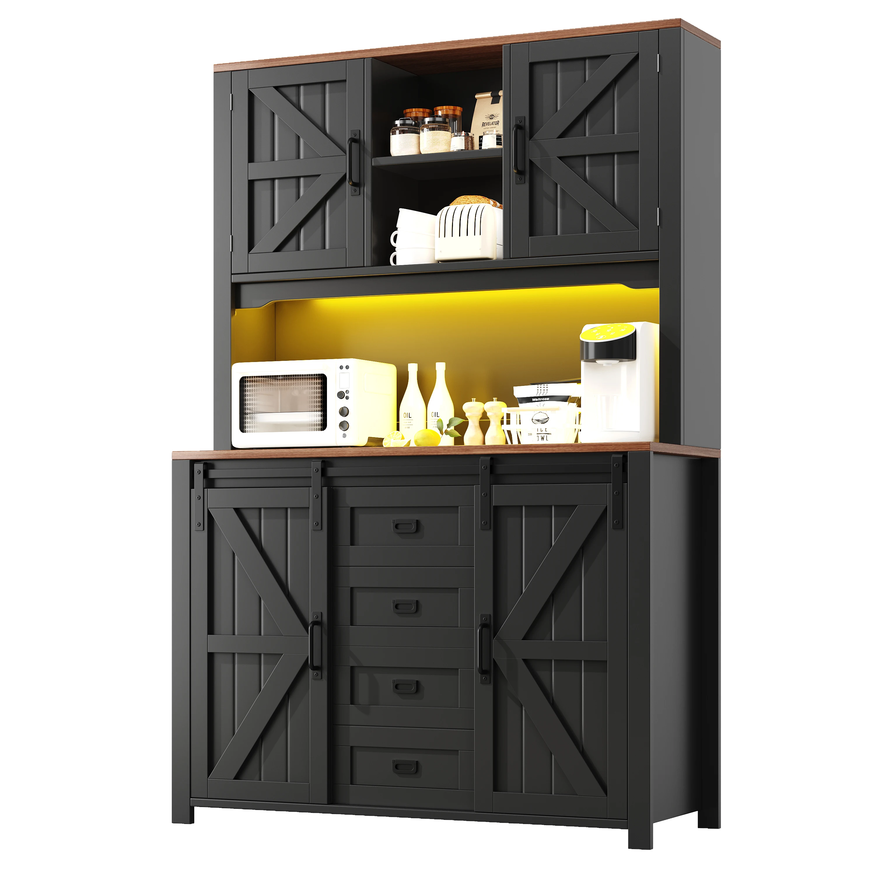 Küchenschränke (115 × 40 × 174,7 cm), hohe Küchensideboards, Sideboards, Küchenschränke mit Schiebetüren und LED-Beleuchtung – Detail 7
