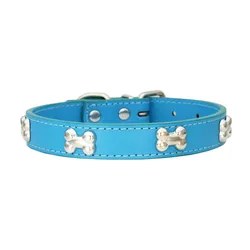 Durable Bone Leather Pet Collar - Adjustable - XS（old） (Blue)