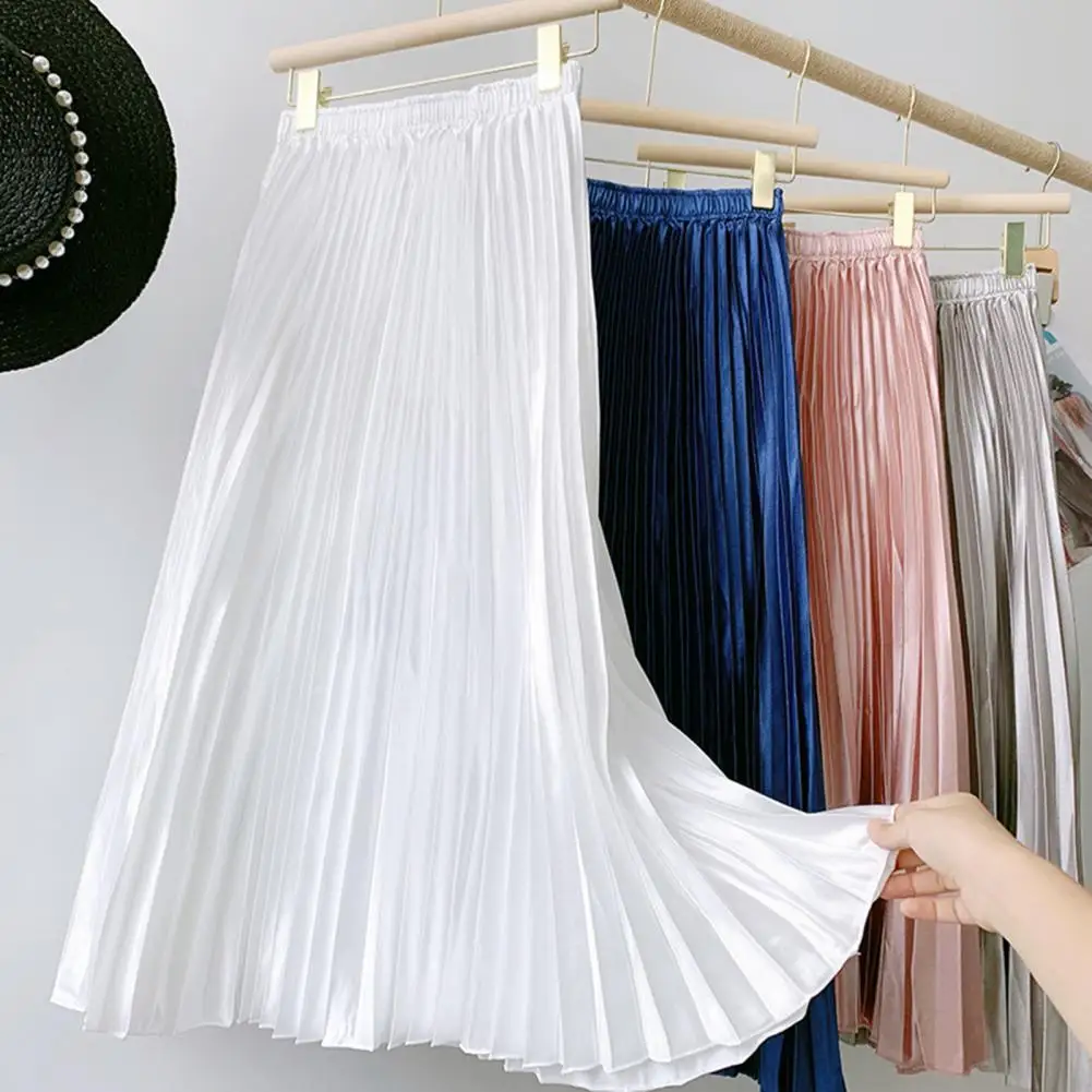 

Women Skirt Pleated Stylish Exquisite Comfy Soft Dressing Up Lady Skirt High Waist Solid Color Mid-Length Skirt Daily Clothing
