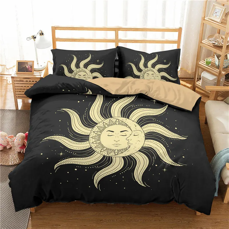 bed sheets Bohemian Mandala Duvet Cover Golden Sun And Moon 3D Print King Queen Bedding Set Microfiber Dreamcatcher Quilt Cover Pillowcase pillow sham Bedding Sets