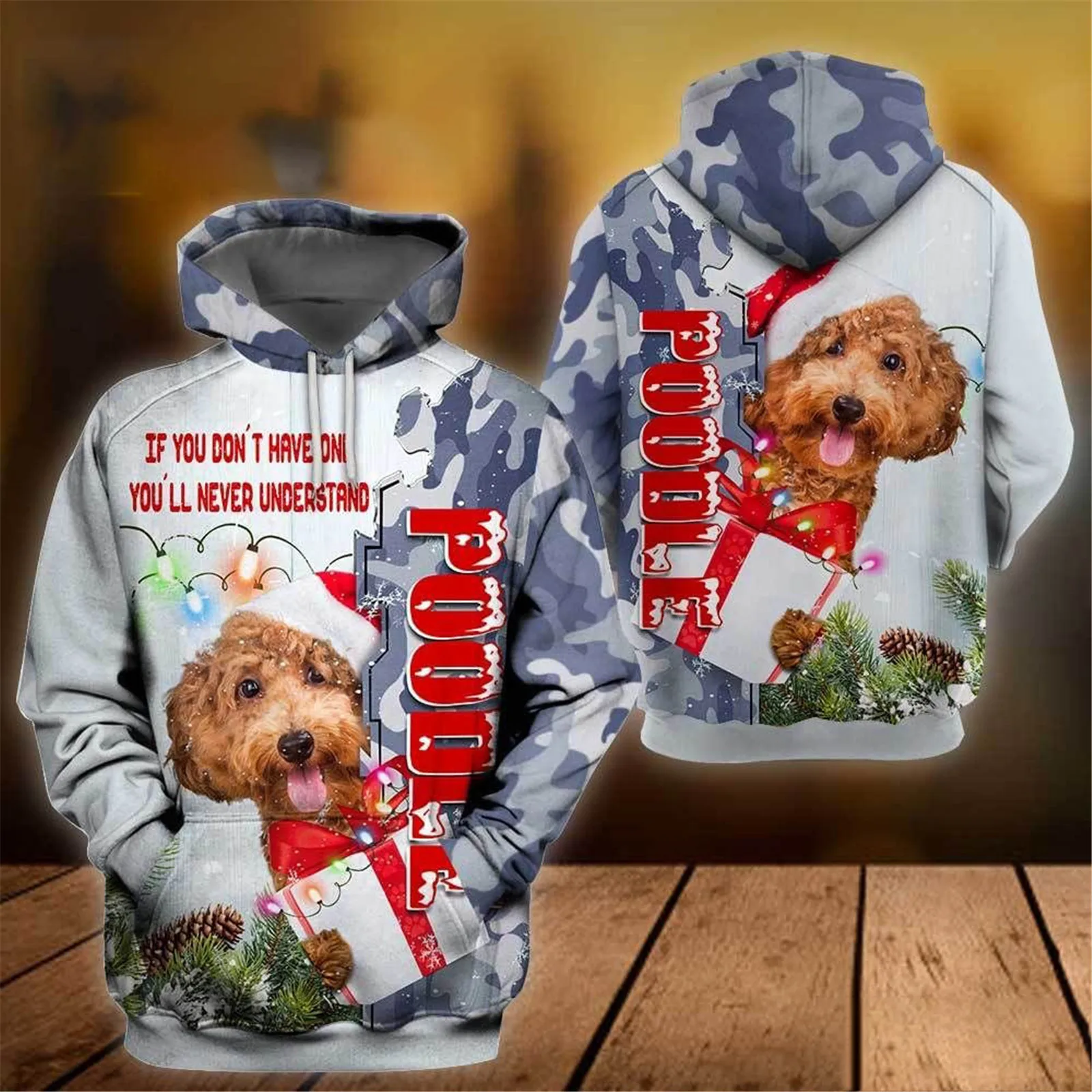 

HX Christmas Poodle Hoodies Animals Dogs Camo 3D Print Hoodie Casual Sportswear Mens For Women Clothing Xmas Gifts Dropshipping