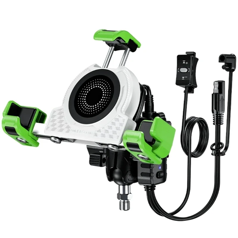 

Motorcycle Phone Mount Rearview Handlebar Mounting Clamp Holder with USB C Fast Charging for 5.4-7.2In Cellphone
