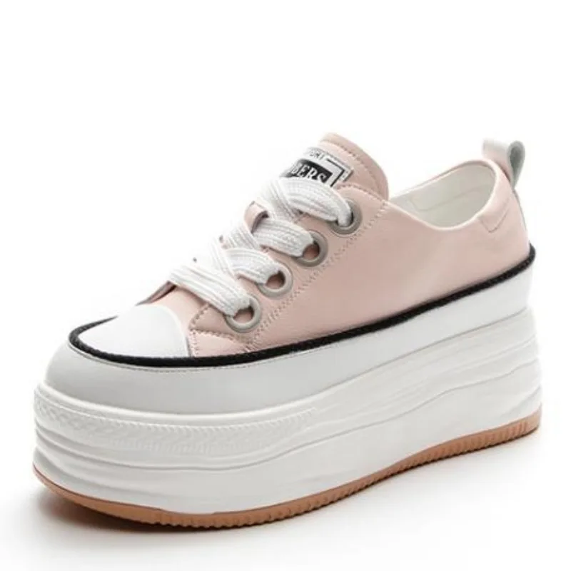 

Кроссовки женские из натуральной кожи, на платформе 8 см, дышащие, повседневная обувь на танкетке, скрытый каблук