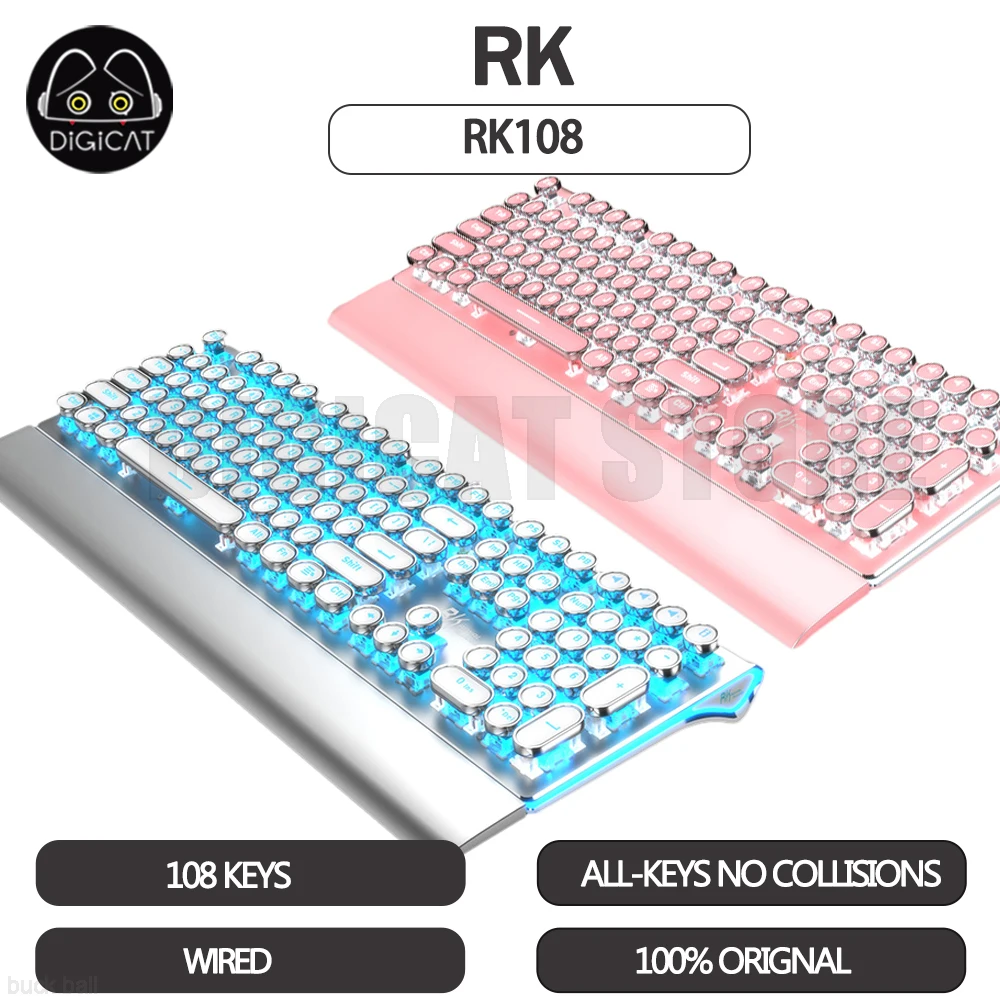 

RK108 Retro Steampunk Mechanical Keyboard USB Wired Keyboard 108 Keys RGB Backlight Aluminum Alloy E-sports Gamer Keyboard Gift