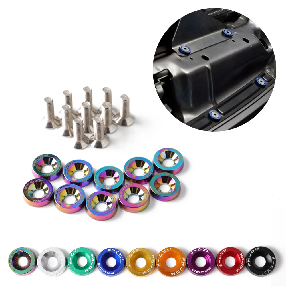 Aluminum Washer Bolt Kit 1Set Billet Fender Bumper Engine Bay Screw Dress Up JDM M6x20mm Bolts