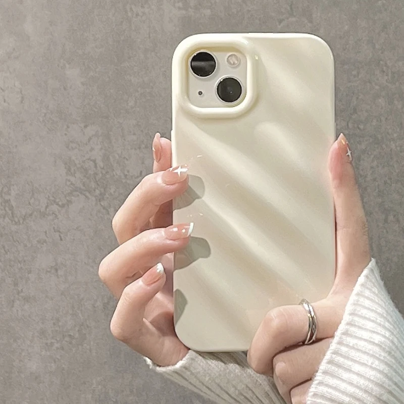Japan Korea Ins Solid Color Wave Pleat Phone Case For Apple iPhone