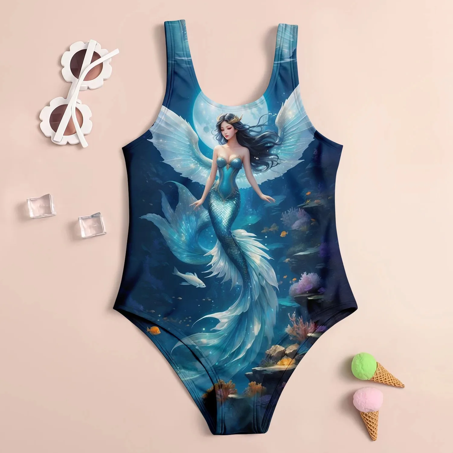 Summer Children's Swimsuit Cartoon Mermaid 3d Print Miniso Cute Girl Swimsuit Beach Children's Clothing Vacation Baby Swimsuit 5