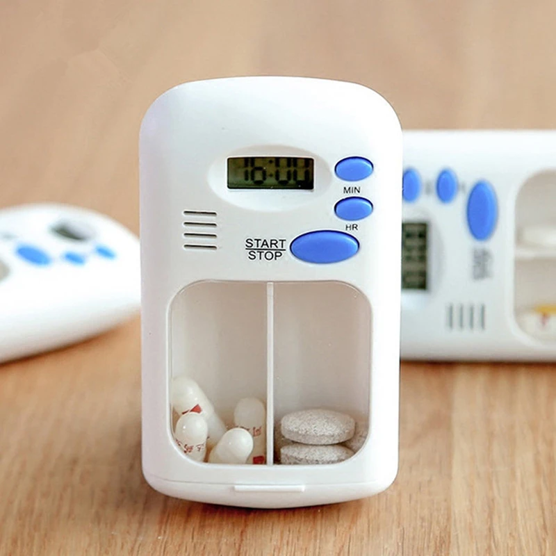 

2 Grid Pill Box Medicine Storage Boxes Electronic Timing Reminder Medicine Boxes Alarm Timer Pills Organizer Pill Drug Container