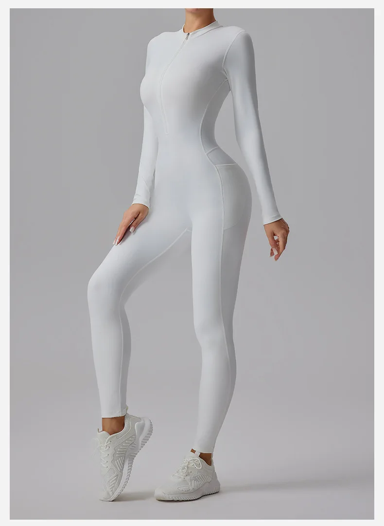 Naked Feel Yoga Unitard with Half Zip, Slimming Dance Bodysuit for Women, Seamless Gym Wear One Piece Workout Suit Spring Autumn