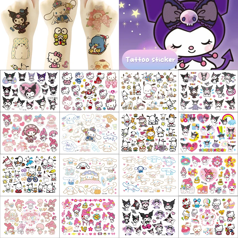

Временные татуировки для детей Sanrio с героями мультфильмов куроми Хелло Китти, милые водонепроницаемые и прочные цветные тату-наклейки, подарки