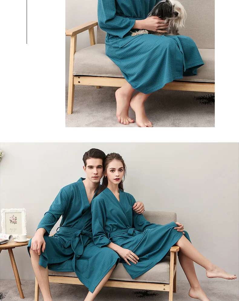 Waffelgewebter Bademantel, minimalistischer nordischer Stil, Paar-Robe, Spa-Robe mit Gürtel, mehrfarbig, lockere Passform, Loungewear für Männer und Frauen – Detail 17