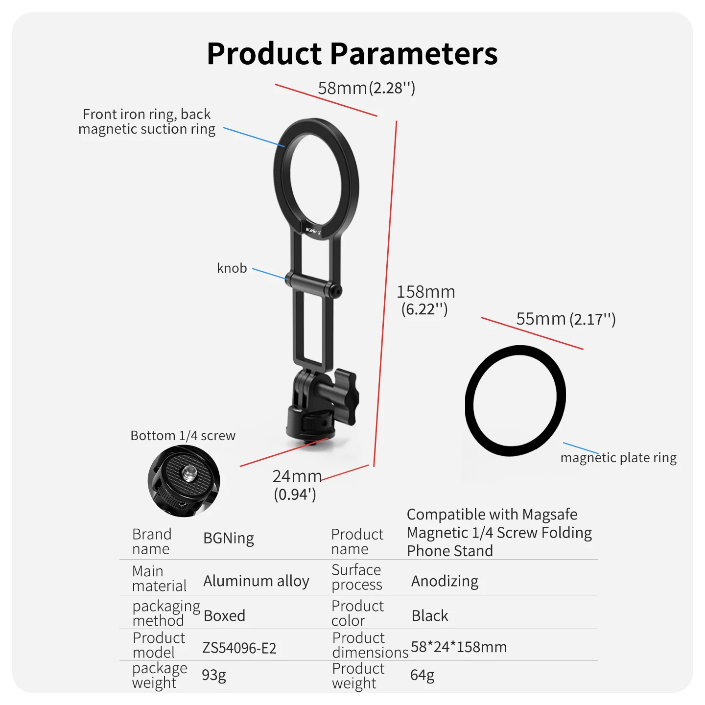 Magnetische Halterung 1/4 Zoll Cold Shoe Wandhalterung Telefonhalter Aluminium Faltbar für Kamera-Cage-Rig Minitor Android iOS Smartphones – Detail 13