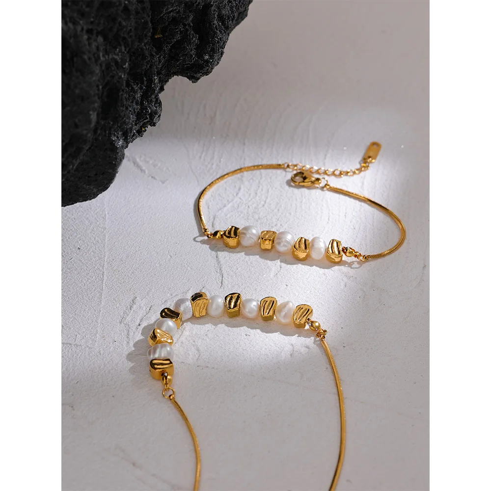Yhpup Pearl Chain Necklace Bracelet Bangle