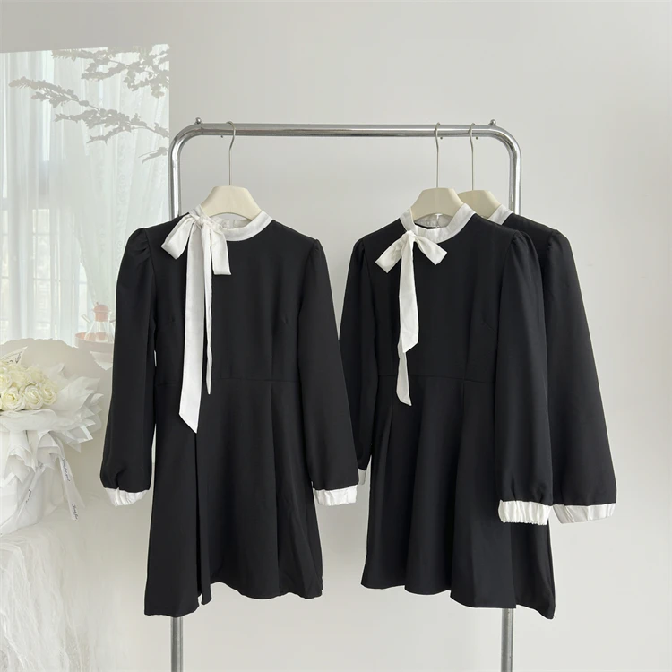 Elegant Evening Dresses for Women Patchwork O-neck Long Sleeves A-line Party Dress Korean Fashion French Retro Vestidos Mujer