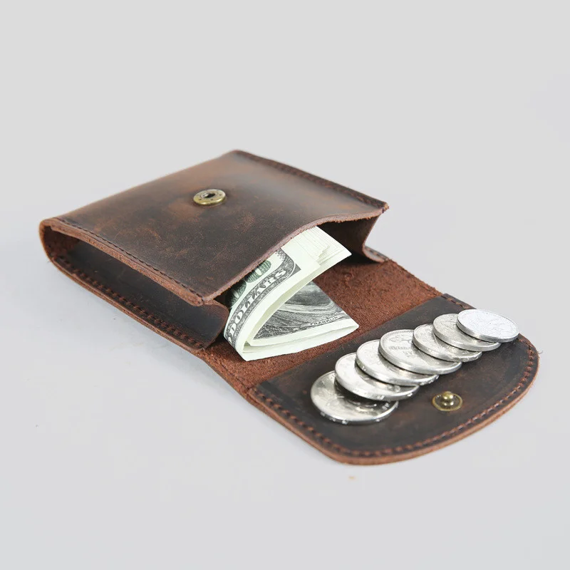 

Genuine Leather Coin Purse Men Women Vintage Handmade Crazy Horse Cowhide Mini Small Hasp Wallets Purses Case Bag Holder Pocket