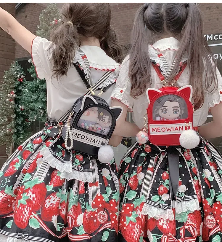 3way 2024 Ita Bag New Cat Ear Cute Transparent Backpacks Women Sweet Cartoon Cute Crossbody Bag