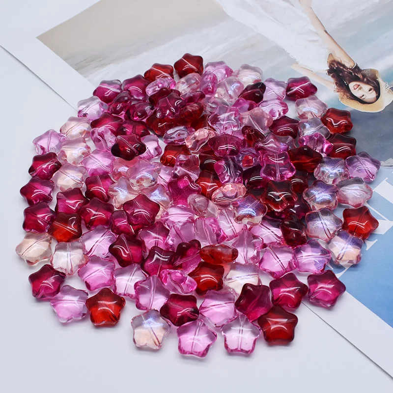Colorful Five-Pointed Star Glass Beads - Set of 10