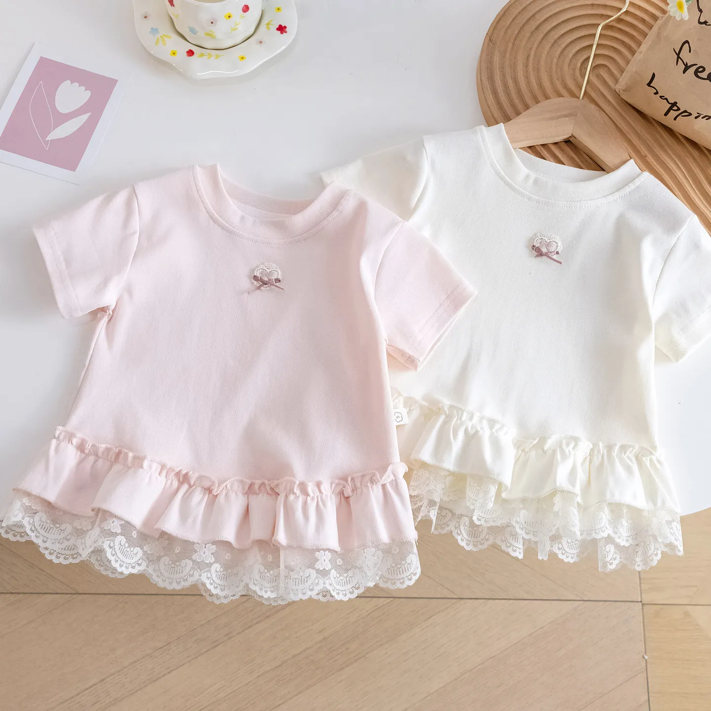 Girls T-shirt 2026 Summer New Style with Ruffled Hem Baby Cotton Breathable Top Baby Versatile Princess Thin Summer Clothes - 2