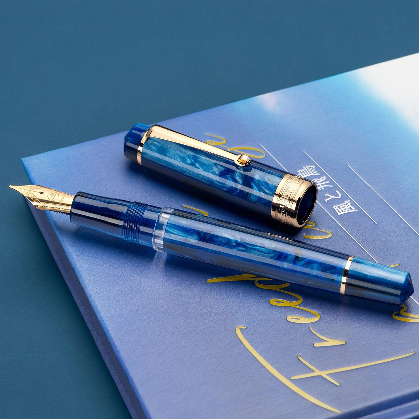 Asvine P20 Piston Fountain Pen EF/F/M Nib, Galaxy Acrylic Patterns Golden Clip Smooth Writing Office Pen