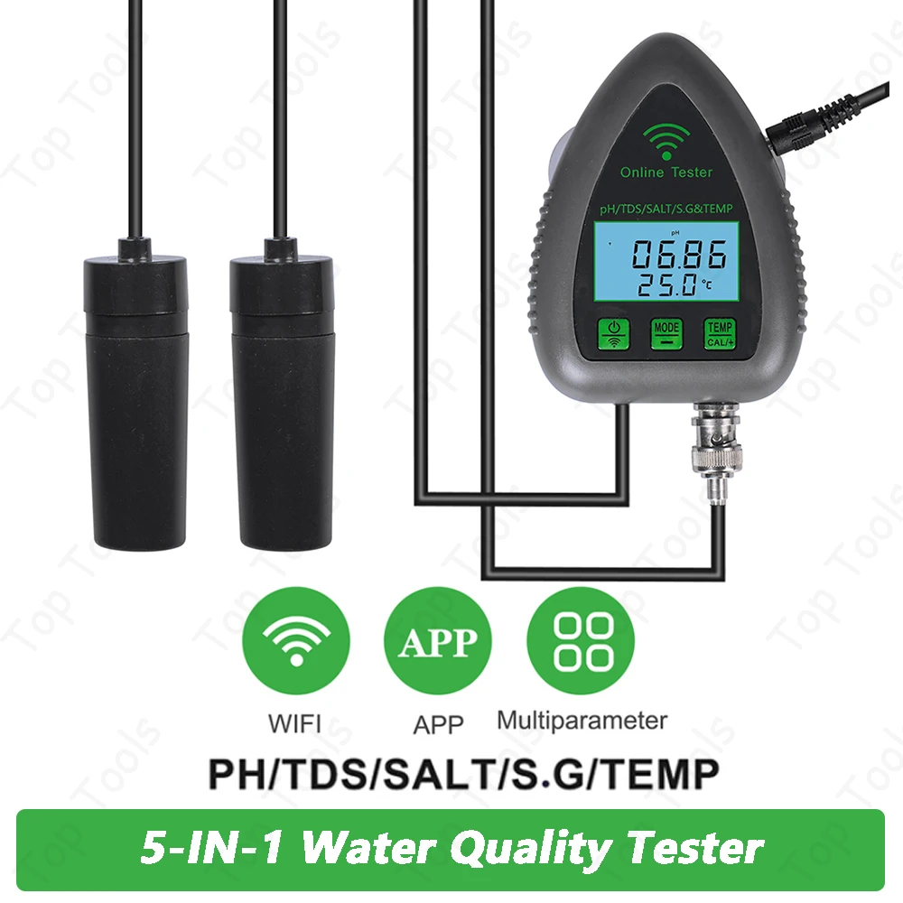 5-in-1 Digital WiFi Water Quality Tester Smart PH TDS SALT S.G