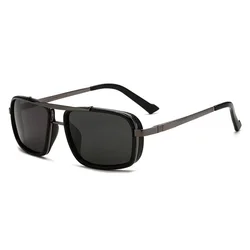Men's Vintage Steampunk Polarized Sunglasses - Stylish Square UV400 Summer Shades (GRAY)