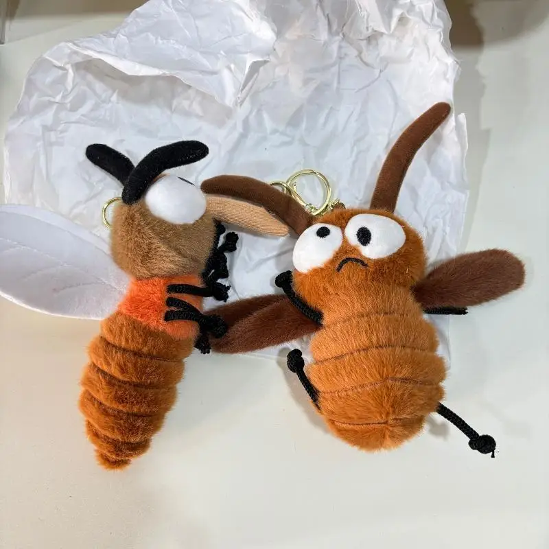 Cute Cartoon Creative Insect Mosquitoes Caterpillars Cockroaches Plush Keychain Doll Pendant Kawaii Backpack Ornament Decoration