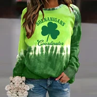 New Cross-Border 3D Lucky Three-leaf Clover Digital Print Comfortable Casual round Neck Hoodless Sweatshirt Women plus Size