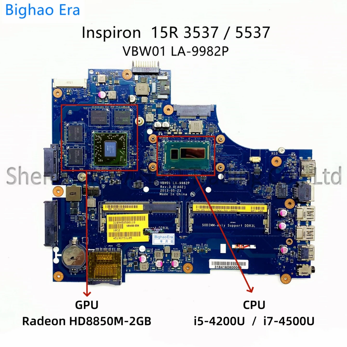 Placa-mãe Portátil para Dell i3 I54200u I7-4500u Cpu 2gb-gpu Cn0p28j8 01rfh 08mvm8 Vbw00 La-9982p La-9981p Cn-0p28j8 01rfh 08mvm8 - Imagem 3