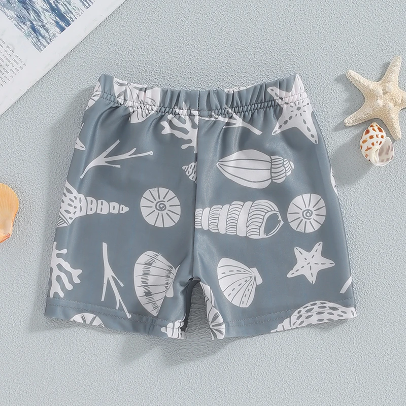 Lioraitiin Toddler Boys Swim Trunks Shell Print Elastic Waist Swim Shorts Little Boys Bathing Suit Swimsuit Toddler Boy Swimwear